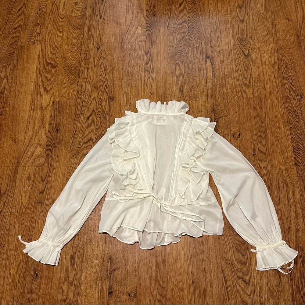 Doen off White Ruffle Bohemian Long Sleeve Cotton Blouse top Size Medium - Picture 3 of 14